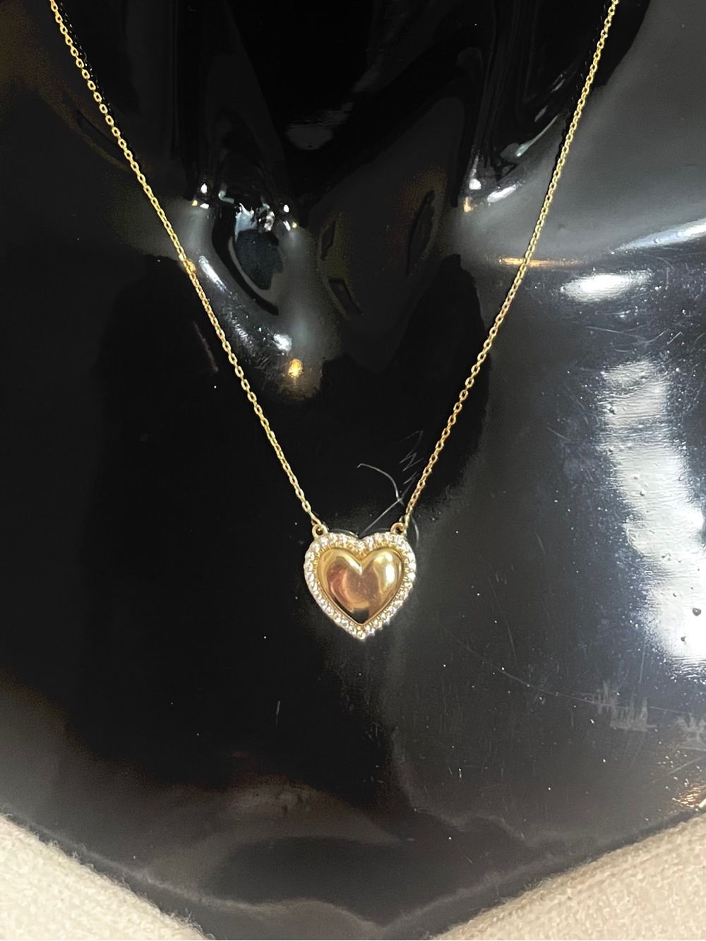 Gold Filled Puffed Heart Lavalier Necklace with CZ Halo NWT